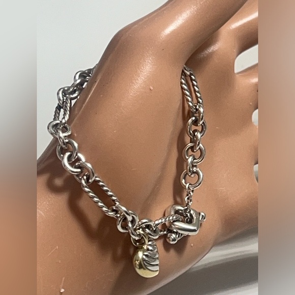 DAVID YURMAN 18K YG & Sterling Silver 925 Cable Chain Heart Charm Bracelet 7" - Picture 1 of 14